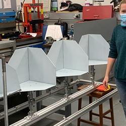 Corner reflectors in the workshop, Krisztina for scale